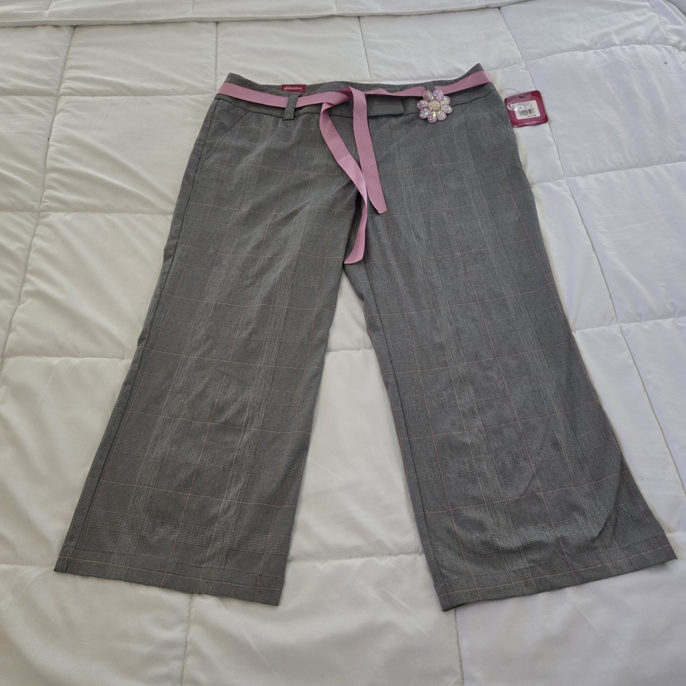 Xhilaration Vintage Cropped Gray/Pink Glen Plaid Pants, NWT